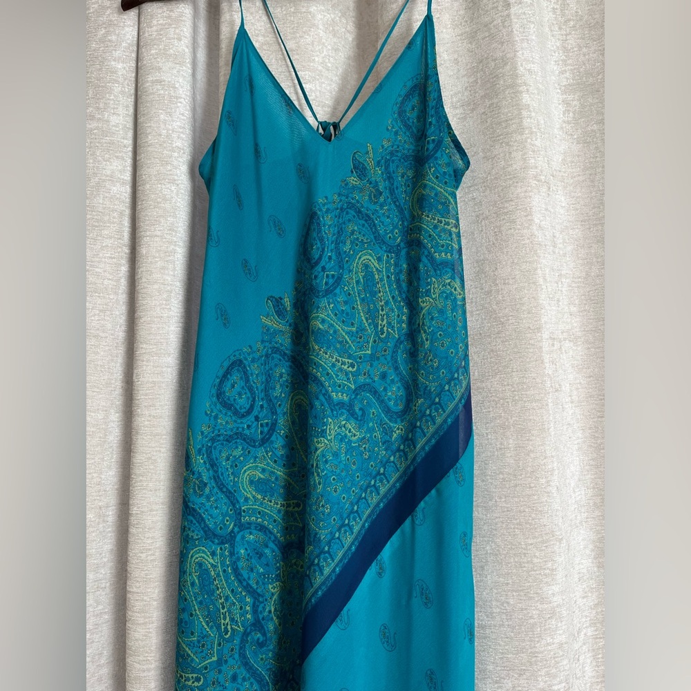 Vintage Valerie Stevens Teal Paisley Slip Dress L